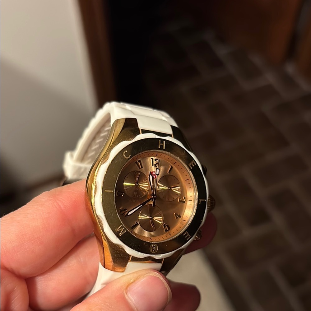 MICHELE TAHITIAN JELLY BEAN ROSE GOLD,WHITE SILICONE BAND WATCH-MWW12F000030 - Picture 5 of 9